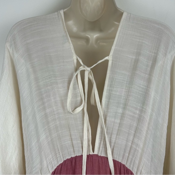 NWT Umgee Color Block Deep V Tied Back Tiered Mini Dress sz L Boho Beachy Gypsy - Picture 6 of 15